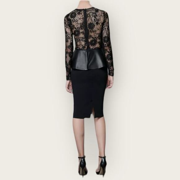 EUC | Zara Woman | Lace Leather Peplum Dress | Black | XS - Picture 3 of 16